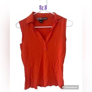 Jamie Sadock Orange Sleeveless Sweater Tank Top Shirt Golf Sz S V Neck EUC
